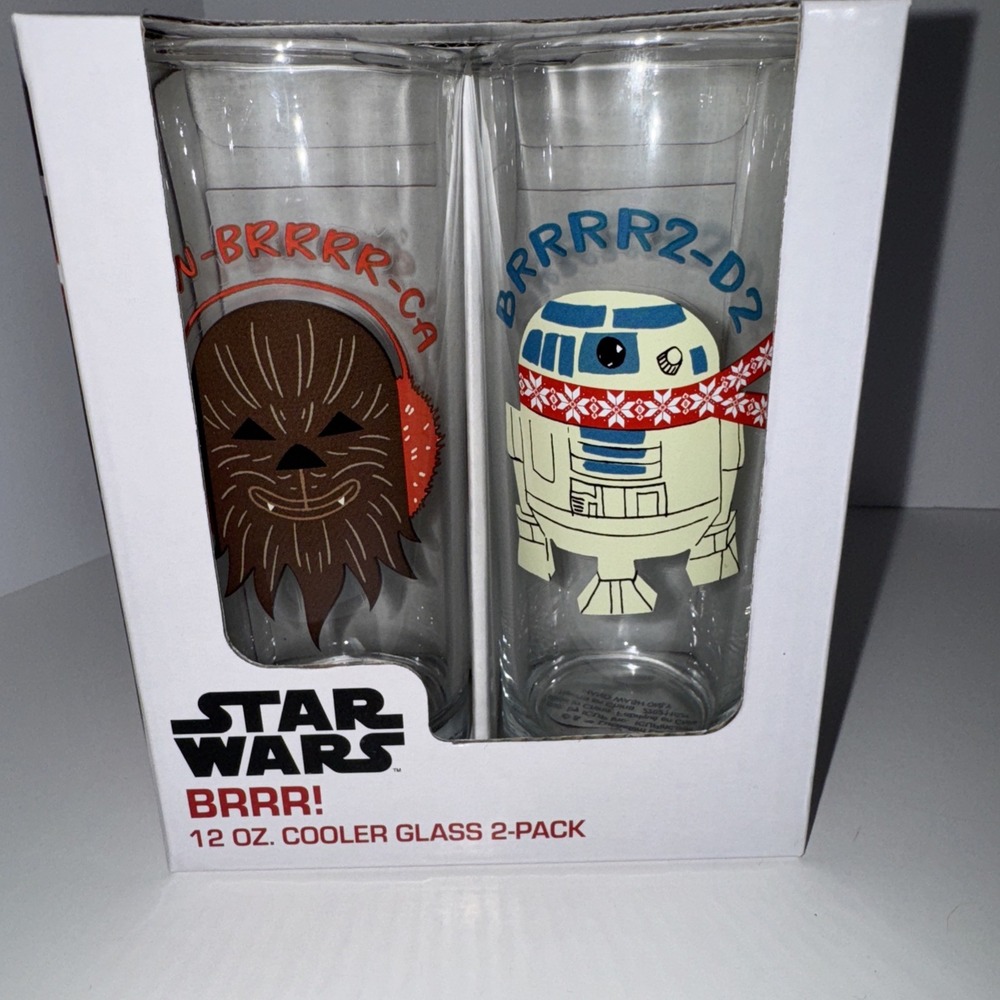 Star Wars‎ Holiday Winter Drinking Glass 2 Pack Set R2-D2 Gift Stocking Stuffer